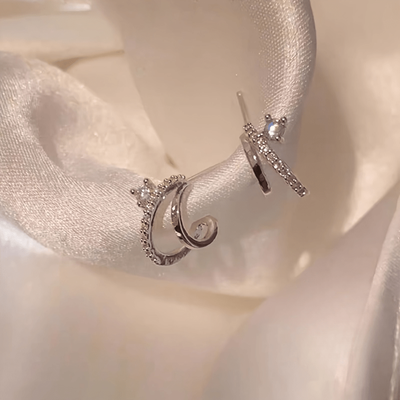 TEMU A Pair Of Elegant Double-layer Claw Earrings With Sparkling Synthetic Crystals - Made From Hypoallergenic Steel, Everyday Wear And Parties. Image