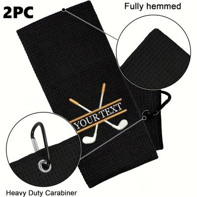 TEMU 2pcs Personalized Golf Towels, Men's Golf Gift With Clip, Embroidered Golf Ball Bag Towel, Custom Men's Golf Accessories, Microfiber Quick-dry Sweat Absorbent Waffle Weave Sports Towel