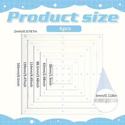 TEMU 6pcs Clear Acrylic Quilting Templates - Detailed Grids For Drawing, Embroidery & Hand Quilting, 1-6 Inch, Quilting Essentials|geometric Patterns|durable Craft Material, Quilting Supplies Image