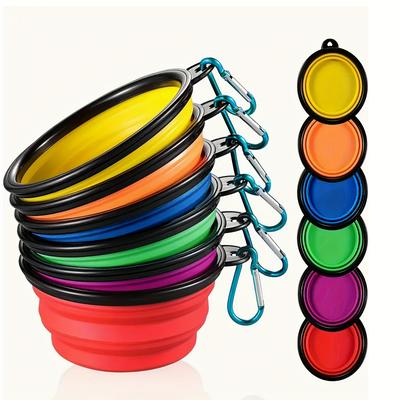 TEMU 6pcs Foldable Dog Bowl Travel Portable Silicone Collapsible Pet Food Bowls + Hanging Image
