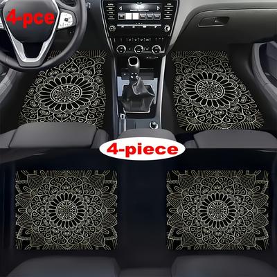 TEMU Suitable For All Car Models, 4 Mandala Pattern Car Carpets, Vehicle Carpets, With Non-slip Base, Easy To Clean Car Interior Accessories Image