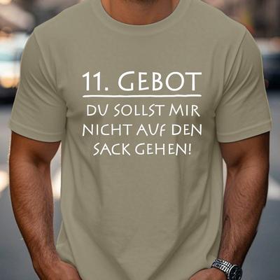 "TEMU Men's Casual Summer T-shirt - Short Sleeve, Polyester, Royal Blue With Humorous German Quote "1. Gebot Du Sollst Mir Nicht Den Sack Gehen!" - Lightweight & Breathable For Casual Attire" Image