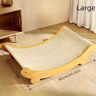 TEMU [] Sturdy Curved Sisal Cat Scratcher Lounge With Wooden Frame - Scratch-resistant, Comfortable, And Stylish For Cats - Neutral Tones For Home Decor, Cat Furniture Image