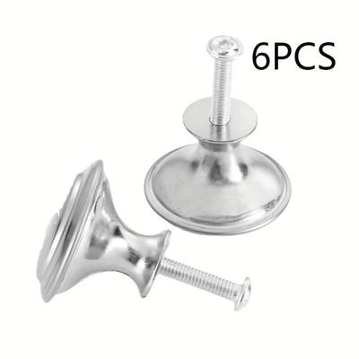 TEMU 6pcs Brushed Chrome Door Knobs Handles, Cabinet Door Handles, Small Round Pull For Living Room Dining Room Furniture, Furniture Hardware, Durable Material Image