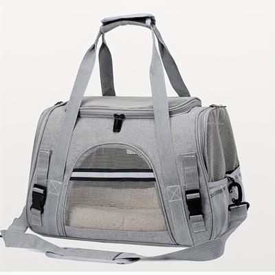 TEMU 1pc Portable Handheld For Cats & Small Dogs - Breathable Oxford Fabric With Ventilation Mesh, & Secure Closure - Lightweight Travel Bag For Car, Vet , , Bag, Secure Closure, Mesh Visibility Panel Image