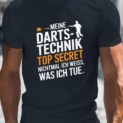 "TEMU Men's " Darts Technology" Graphic Tee - Royal Blue Crew Neck Short Sleeve, Lightweight Summer Shirt For Casual Wear" Image