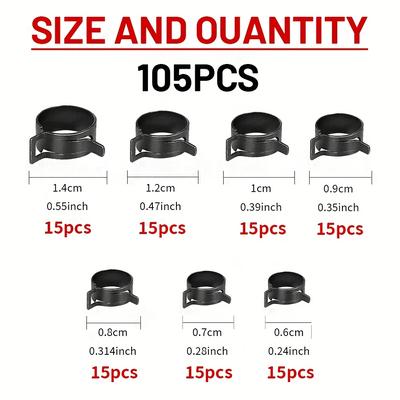 TEMU 105pcs Black Hose Clamp. High-pressure , Securing Fuel Lines, Coolant Hoses, And Air Intakes. Image