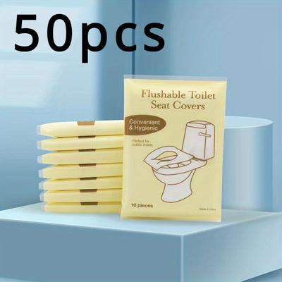 TEMU 30/50pcs Flushable Toilet Seat Covers - Portable, Hygienic & Paper Covers For Travel, Public Restrooms, Airplanes & Camping - Adult Potty Training Essentials With High-quality Design Image