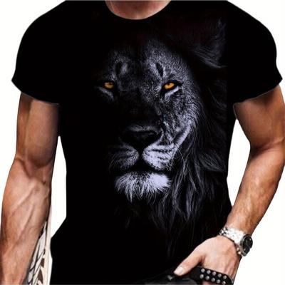 TEMU Men's T-shirt With A Lion Face Print, Short Sleeves And Round Neck Image