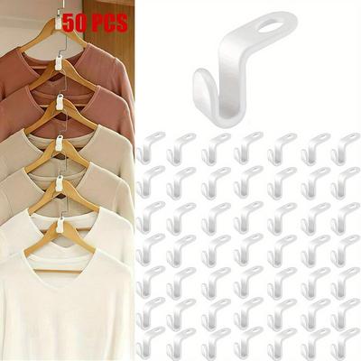 TEMU [50pcs Closet Organizer Hooks] 50pcs Plastic Hanger Connector Hooks, , Ceiling Mount, Closet Space Saver, Wardrobe Organizer, For Essentials Image