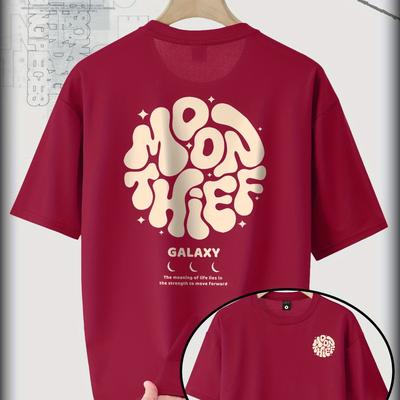 "TEMU Men's "moon " Graphic T-shirt - Casual Loose Fit, Round Neck, Short Sleeve, Light Green With White Print, Summer & Everyday Wear, Casual Wear Tee | Relaxed Fit Tee | Glossy Fabric Shir" Image
