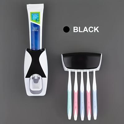 TEMU Automatic Toothpaste Dispenser Wall-mounted Toothbrush Holder, Can Hold 5 Brushes, No Power Required, Plastic Material, Bathroom Supplies Image
