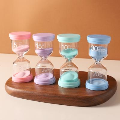 TEMU 4pcs Marcaron Glass Sand Timers - 5/10/15/30 Min Colorful Hourglasses With Vibrant Purple, Teal, Pink & Blue Caps, No Electricity Needed For Classroom, Home Office, Kitchen Decor & Games