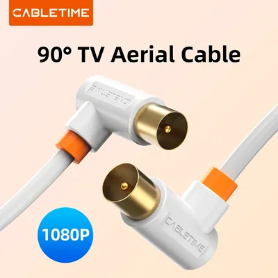 CABLETIME TV Cable 90degreeTV Line Satellite Antenna High Quality Cable 1080P M/M 3C2V Cable for HD Antenna TV STB Video Line