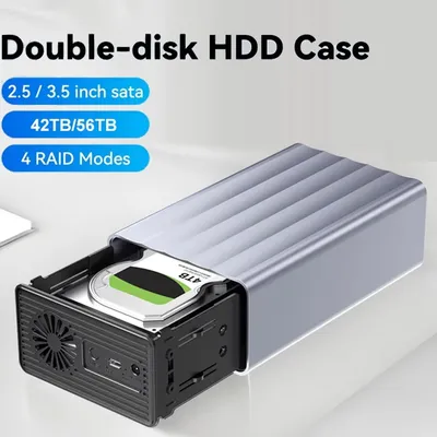 Dual Bay 2.5/3.5 Inch External Hard Drive Enclosure HDD/SSD Case Dual Bay HDD Docking Station Array With RAID Function for PC