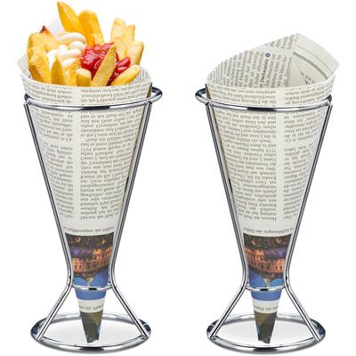 Relaxdays - Pommeshalter, Edelstahl, Spitztüten mit Pommes, Chips, Gemüse, Snackhalter, HxD 16 x Image