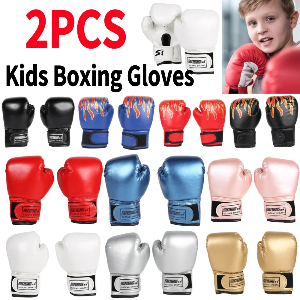 2 stücke Boxen Training Kampf Handschuhe PU Leder Kinder Atmungsaktive Muay Thai Sparring Stanzen Karate Kickboxen Professionelle Handschuh Image