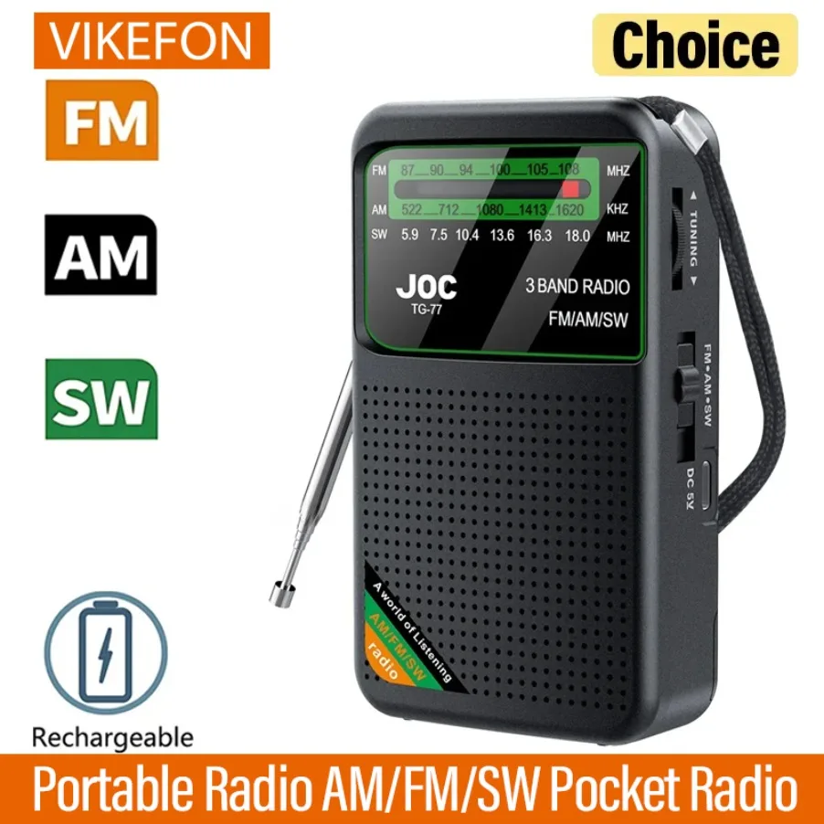 Tragbares Radio AM/FM/SW Taschenradio mit wiederaufladbarem Akku. Guter Empfang unterstützt kabelgebundene Kopfhörer. Mini-FM-Empfänger-Radios Image