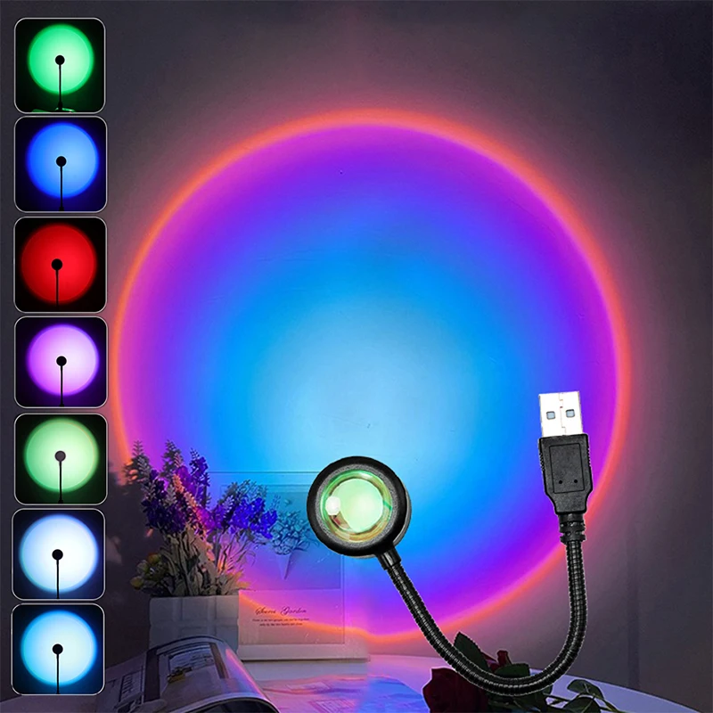 USB LED Sonnenuntergang Lampe RGB Regenbogen Neon Nachtlicht Projektor Fotografie Wand Atmosphäre Beleuchtung für Schlafzimmer Home Room Decor Geschenk Image
