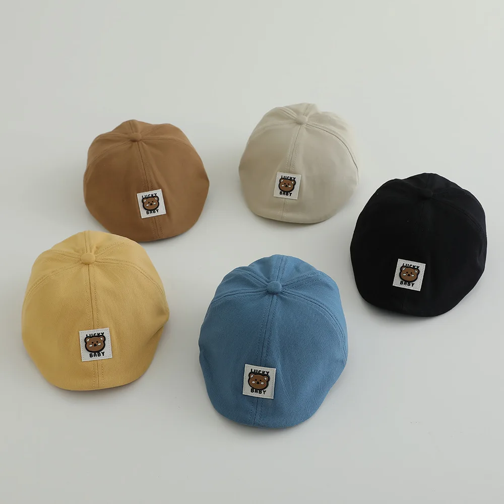 1-3 Jahre Kinder Niedliche Bären Vorwärts Hüte Mode Einfarbig Baby Kleinkind Baumwolle Baskenmütze Outdoor Kinder Sonnenschirm Visiere Image