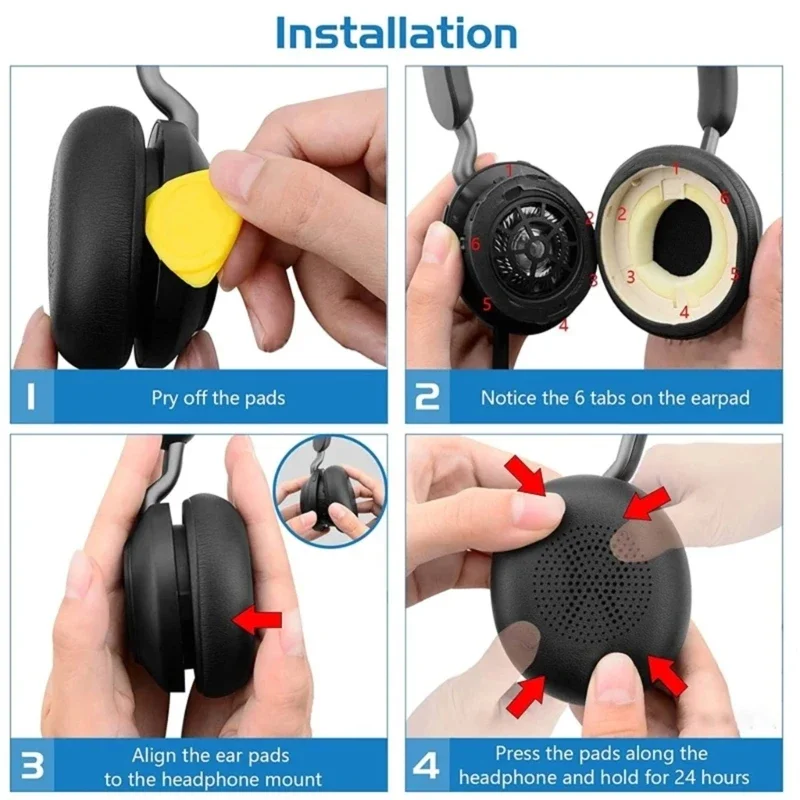 Ersatz-Ohrpolster aus Leder mit Memory-Schwamm für JABRA ELITE 45H Evolve2 65 Kopfhörer, bequeme Ohrpolster, Kissen Image