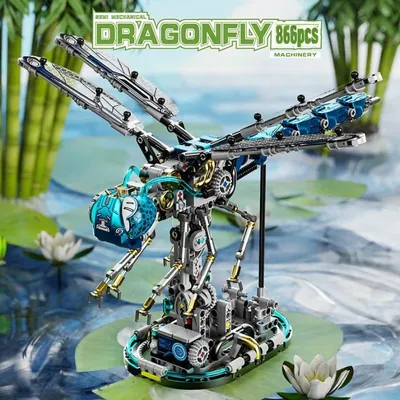 Kreative mechanische Libelle Bausteine Set Tier MOC pädagogisches Spielzeug STEM Lernen Kinder Image