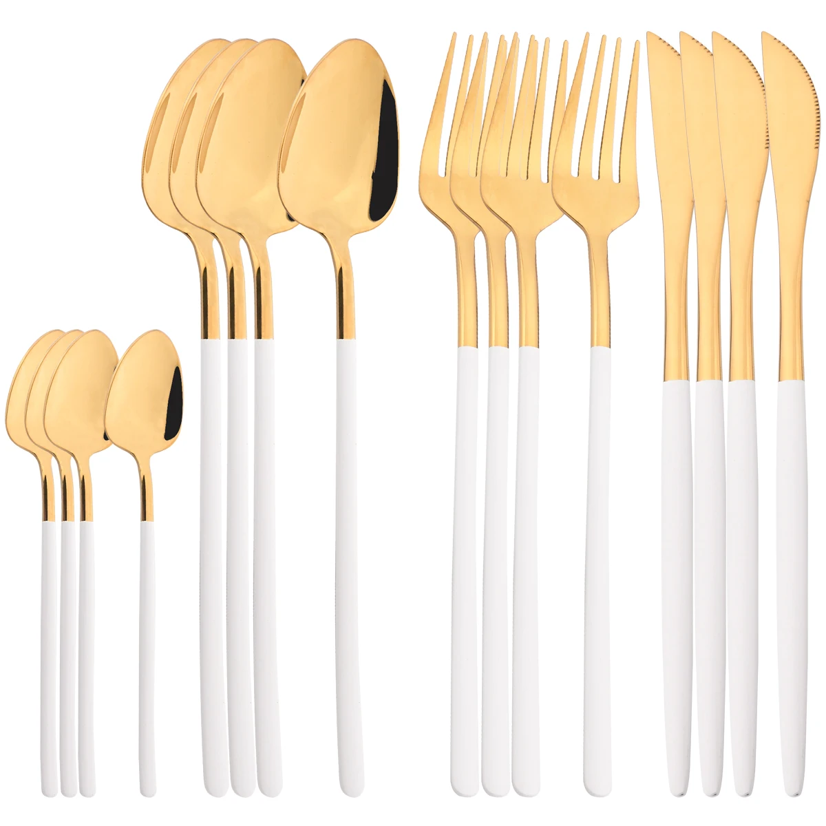 16 stücke weiß Gold Edelstahl Besteck Set Spiegel Küche Geschirr Kaffee Löffel Besteck Messer Löffel Gabel Geschirr Set Image