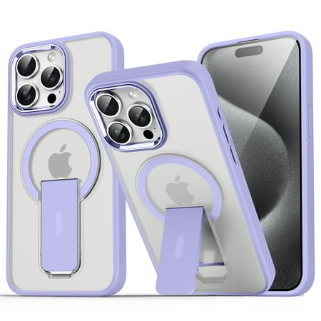 for iPhone 12 Pro / 12 6.1 Case [Compatible with Magsafe] Built-in Invisible Kickstand Anti-Slip Military Grade Shockproof Protective Magnetic Phone Case For iPhone 12 Pro / 12 6.1 Lavender