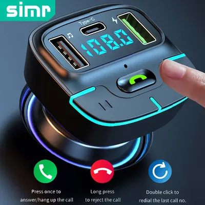 Simr W1 Super Lossless Bluetooth Car MP3 Player FM Transmitter Fast Charger Type-C USB Hands-Free
