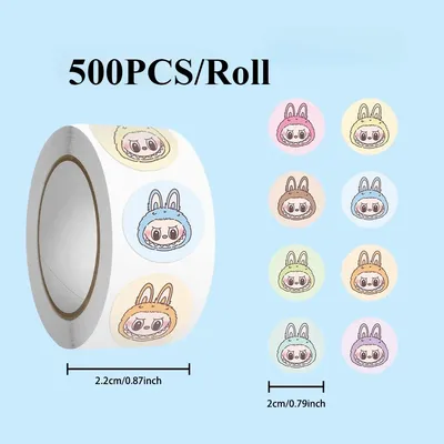 500PCS/Roll Labubu Monster Cartoon Waterproof Stickers Pack Cute Water Bottle Laptop Skateboard