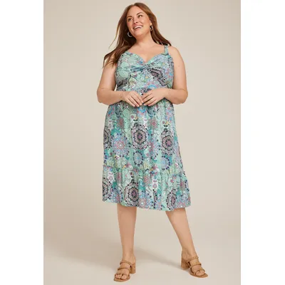 Maurices Plus Size Women's Bare Printed Tiered Midi Dress Green Size 4X