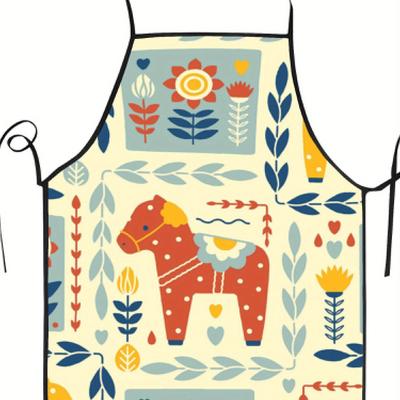 TEMU Swedish Apron - Vintage-inspired, 100% Polyester, Hand-washable With Vibrant Floral & Animal Print, Adjustable Neck & Waist Straps For Cooking Enthusiasts, For Man Woman, Printed Image
