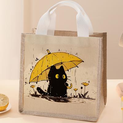 TEMU Portable Lunch Bag With Cute Umbrella - Large Capacity, Durable Polyester, Casual Tote For Women, Ideal For Camping And Deliveries, Camping Accessorie Image