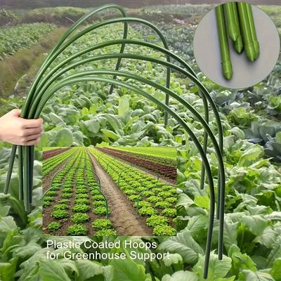 TEMU 6pcs Green Plastic Coated Steel Garden Hoops, 11mm Diameter - Support For Vegetable Gardens & Lawn Care Image