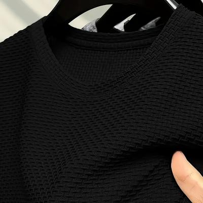 TEMU Men's Silky Breathable T-shirt - Lightweight, Moisture-wicking, Skin-friendly Fabric, Gym, Casual Wear & Outdoor Activities - Solid Color, Round Neck, Non-stretc Image