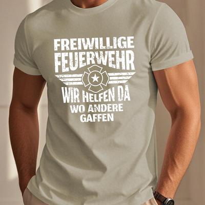 "TEMU Men' "freiwillige Feuerwehr" T-shirt - Casual Summer Tee With Firefighter Helmet & , Polyester, Round Neck, Regular Fit, Casual Summer Wear | Graphic Tee | Knit Construction, Plus Size" Image