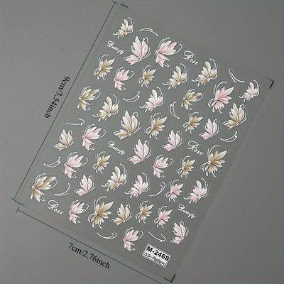 TEMU 1pc 5d Embossed Floral Nail Art Stickers - Self-adhesive Holographic Spring Summer Flowers With Pink & , Elegant Plastic Nail Decorations For Toes & Fingers, Nail Stickers Image