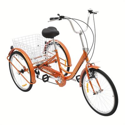"TEMU 24" 6 Speed Adjustable Elderly Tricycle, Adult Tricycle, 3 Wheeled Bicycle, Cruiser Tricycle With Basket, Yellow" Image
