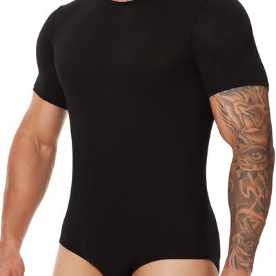 TEMU 1pc Men's Lightweight Short Sleeve Bodysuit - Stretchy, Breathable Viscose Fabric, Crew Neck, , Fit For Casual Wear Image