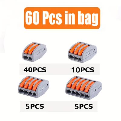 TEMU 60pcs/box Universal Lever Wire Connectors 2 3 4 5 Ports Electrical Compact Splicing Wiring Terminal Electrical Terminal Kit For Quick Wiring 28-12 Awg Image