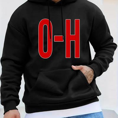 TEMU Men's Casual Hoodie With Letter Numbers Print, Knitted Polyester Athletic Sweatshirt, Long Sleeve, Pocket, For Outdoor & Hiking, Autumn/winter Sports Top, Size H Image