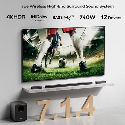 "TEMU Ultimea 7.1.4ch Soundbar With , 740w Wireless Surround Sound System For Tv, With Adjustable 8" , 2 Wireless Rear Speakers, Bluetooth 5.3, Sound Bar For Smart Tv, Home Theater Sound System" Image