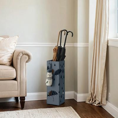 TEMU Umbrella Stand Made Of Metal, Umbrella Stand, Square, With Water And 4 Hooks, Freestanding Cubby Shelf, Stable And Design, Stylish Cutout Style Image