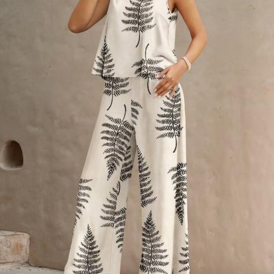TEMU Women's -piece Set Printed Sleeveless Shirt + Pants Elegant Casual Summer Suit Image