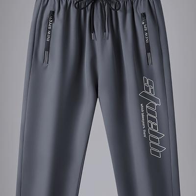 TEMU Men's Quick-dry Ice Silky Fiber Casual Shorts - Lightweight Breathable Summer Athletic Shorts With Elastic Waistband, Side Pockets & Logo, Regular Fit For Gym, Running, Outdoor Activities Image