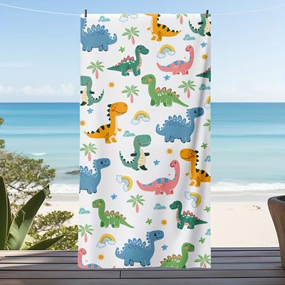 TEMU 1pc Ultra--dry Beach Towel With Cute Cartoon Dinosaur Design – High Absorbency, Machine Washable, Swimming, Travel, Fitness, And , Travel Towel | Cartoon Dinosaur Pattern | Microfiber Towel Image
