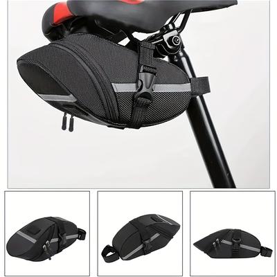 TEMU Adjustable Bicycle Storage Bag - Black With Red Accents, Multiple Compartments For Mtb And Road Bike Accessories, Safety Straps For , Durable Fabric Material Image