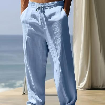 TEMU Men's Lightweight Breathable Casual Sports Pants - Navy Blue, Linen Fabric, Half , Pockets, Ideal For Camping, Fishing & Gym, Gym Wear Pants|trendy Men's Pants|stretchy Image
