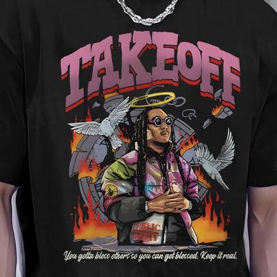 TEMU 1pc Inspired Men's Cotton T-shirt, Hip Hop Retro Print, Casual Crew Neck, Stretch Knit Fabric, Summer Short Sleeve Tee With Loose Fit Image