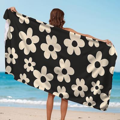 TEMU Ultra-absorbent Floral Beach Towel - Soft, Lightweight & Quick-dry For Swimming, Camping & Travel - Essential Beach Accessory Image